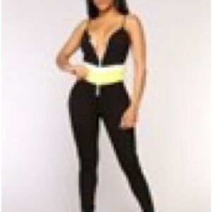 Black Jumpsuit with Yellow Detailing